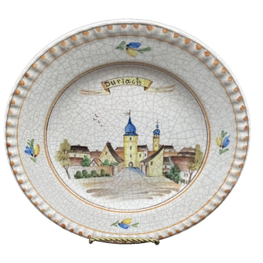 Vtg Durlach 1601 German Faience Plate Wall Hanger Hermann Vollmer 8.5